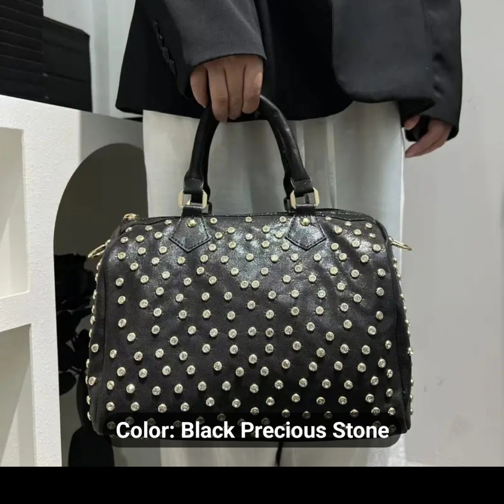 Elegant Black Studded Satchel